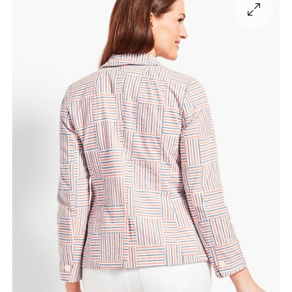 ⭕️ PRICE FIRM NEW Talbots Seersucker Patchwork Striped Blazer Size Petite 12 - Picture 3 of 8